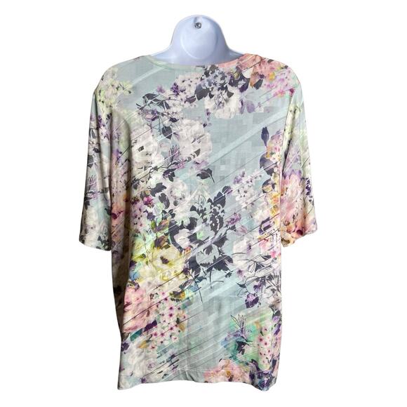Basler Women's Blue Watercolor Floral Top Est. Size XL Cottagecore Feminine - Picture 2 of 11